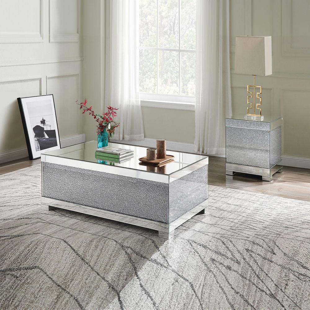 Mallika - End Table - Mirrored & Faux Round Crystals