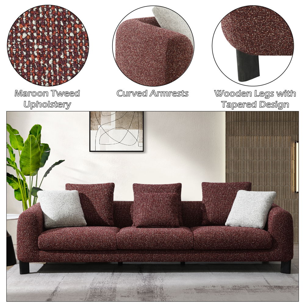 Mardi - Sofa With 6 Pillows - Maroon Tweed