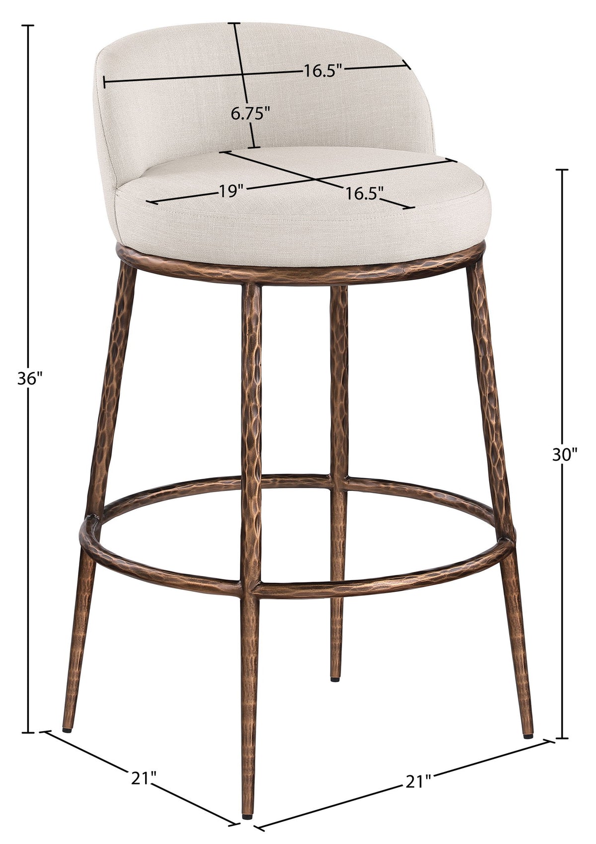 Ferro - Performance Fabric Upholstered Bar Stool - Antique Bronze