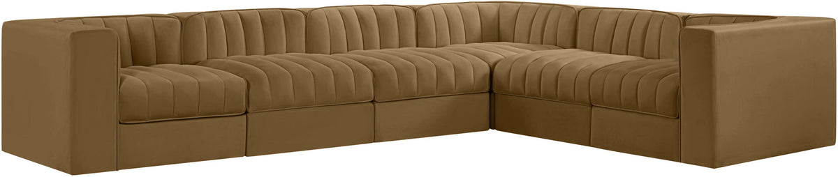 Rummi - Velvet Performance Fabric Upholstered 6 Piece Modular Sectional (With 3 Corner Chairs)