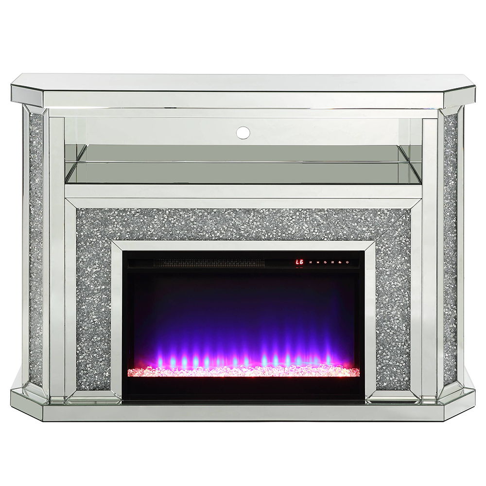 Noralie - 51" Fireplace With LED - Mirrored & Faux Diamonds