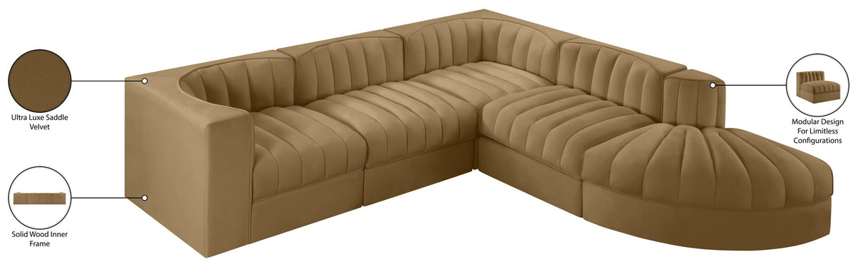 Rummi - Velvet Performance Fabric Upholstered 5 Piece Modular Sectional