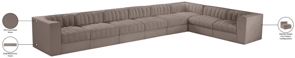 Rummi - Velvet Performance Fabric Upholstered 8 Piece Modular Sectional (With 3 Corner Chairs)