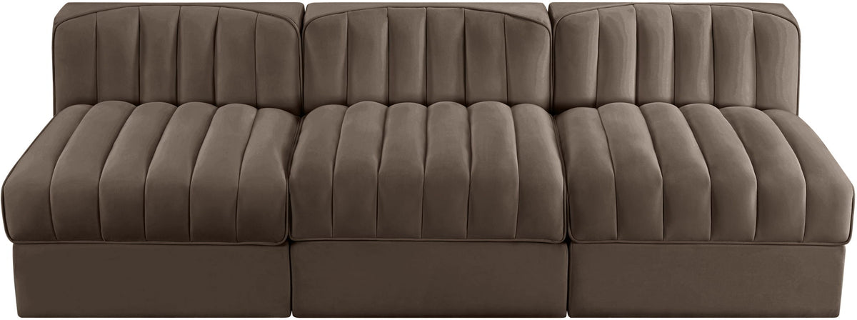 Rummi - Velvet Performance Fabric Upholstered 3 Piece Modular Armless Sofa
