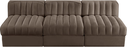 Rummi - Velvet Performance Fabric Upholstered 3 Piece Modular Armless Sofa