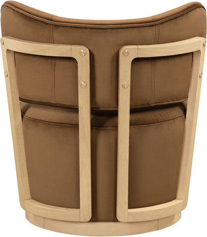 Elara - Velvet Upholstered Swivel Accent Chair - Saddle / Stained Natural