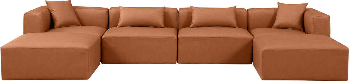 Cube - 6 Piece Modular Double Chaise Sectional - Cognac