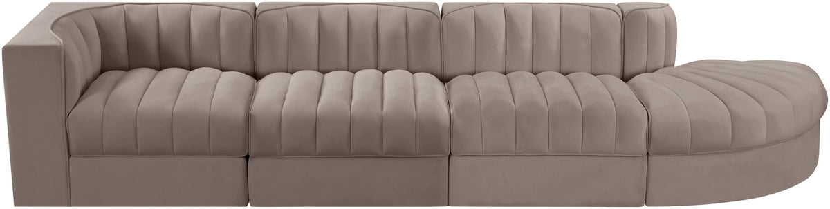 Rummi - Velvet Performance Fabric Upholstered 4 Piece Modular Sectional With Reverse Corner Chair