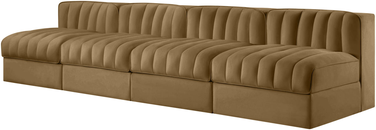 Rummi - Armless Velvet Performance Fabric Upholstered 4 Piece Modular Sofa
