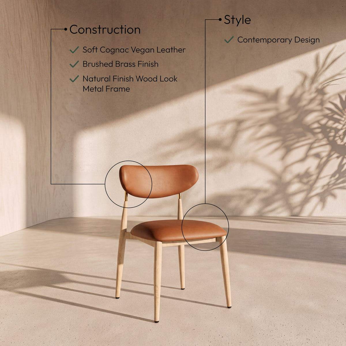 Ronda - Vegan Leather Upholstered Dining Side Chair - Natural Legs