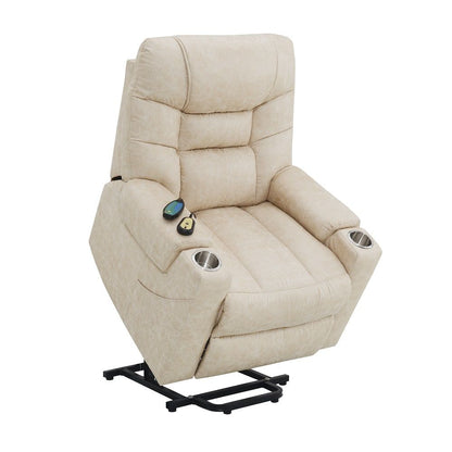 Nairi - Power Recliner With Lift, Heating & Massage - Ivory Polished Microfiber