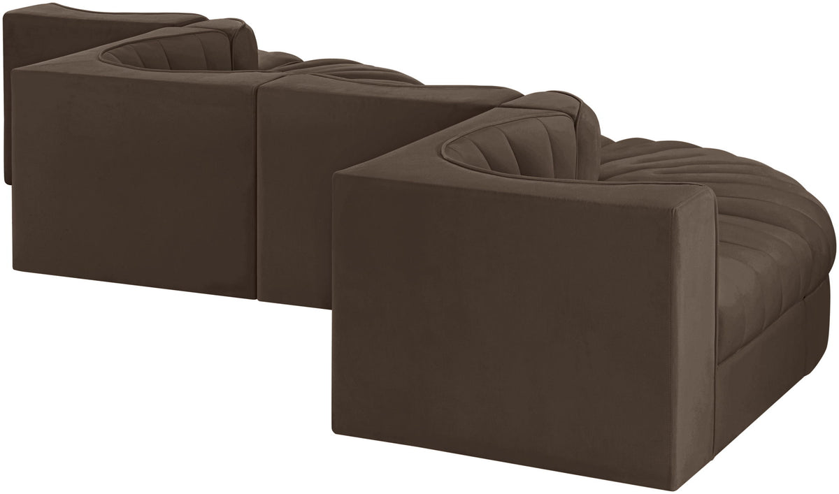Rummi - Rounded Velvet Performance Fabric Upholstered 6 Piece Modular Sectional