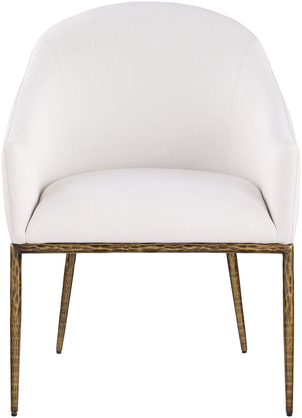 Ferro - Linen Textured Performance Fabric Upholstered Dining Arm Chair - Cream / Brushed Gold