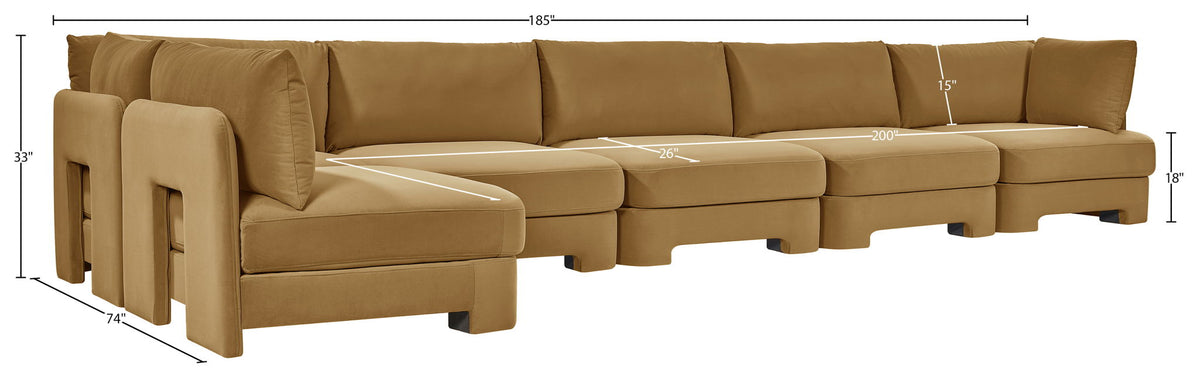 Hammond - Velvet Performance Fabric Upholstered 6 Piece L-Shaped Armless Sectional