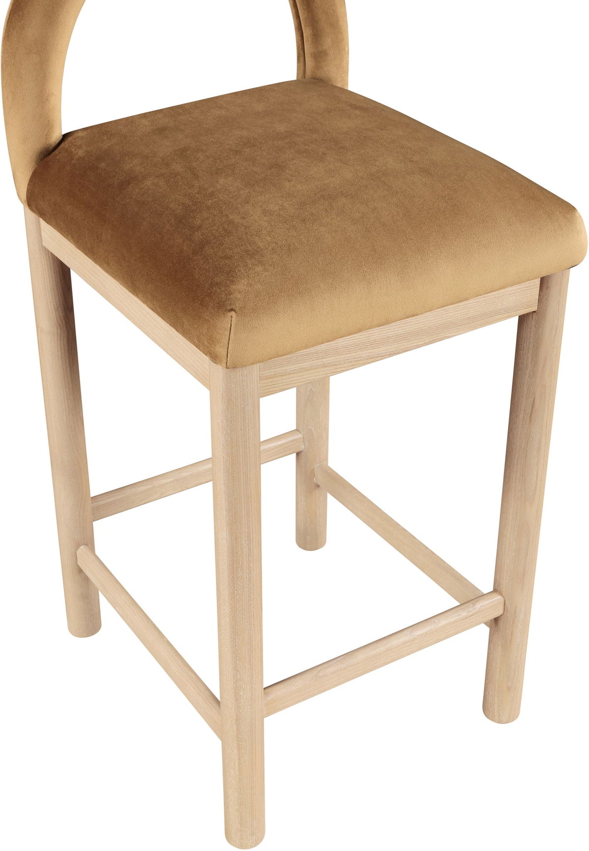 Conrad - Velvet Counter Stool With Natural Legs - Saddle