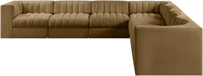 Rummi - Symmetrical Velvet Performance Fabric Upholstered 7 Piece Modular Sectional (With 3 Corner Chairs)