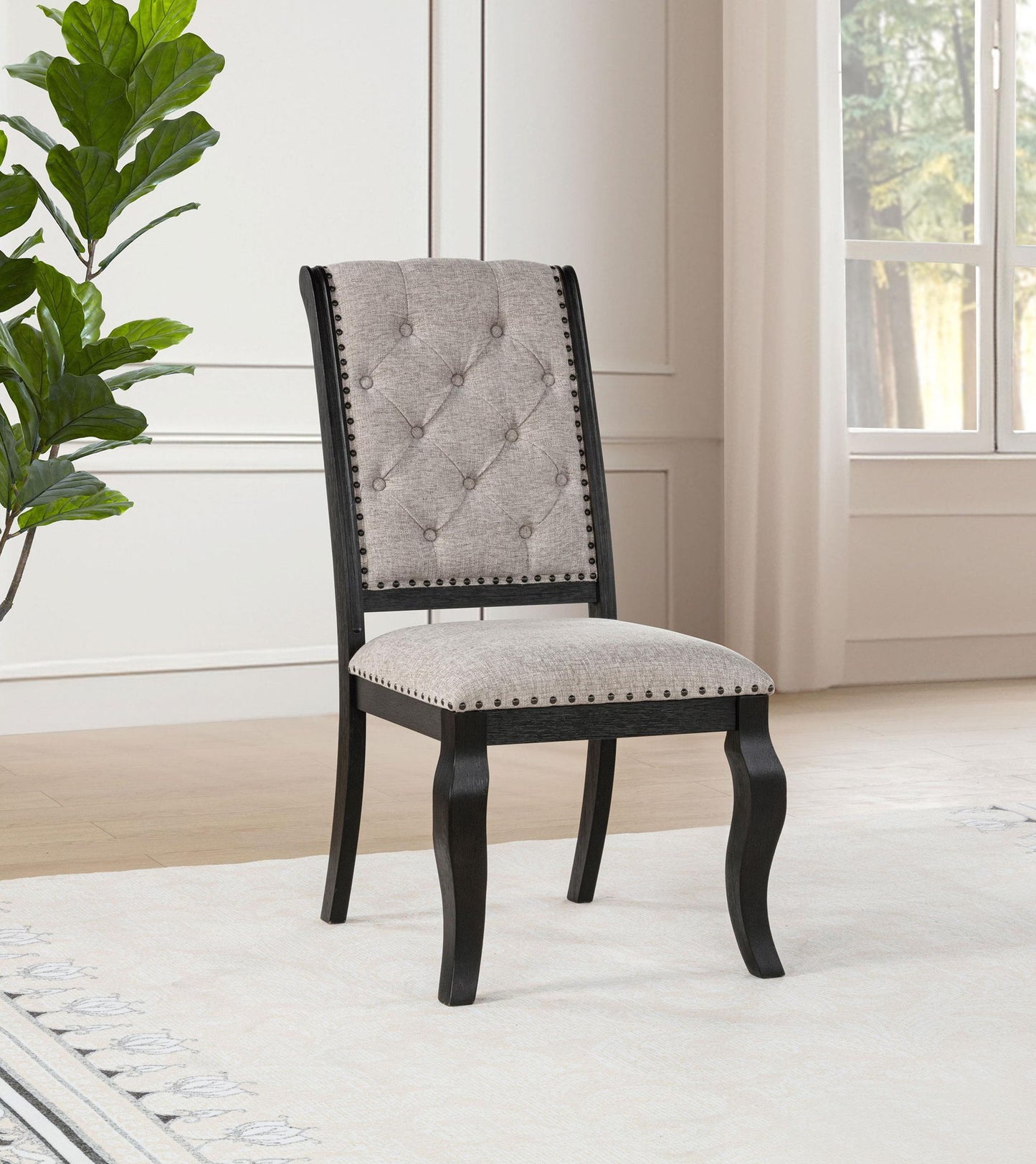 Phelps Upholstered Dining Side Chair Tan Distressed Noir (Set of 2)