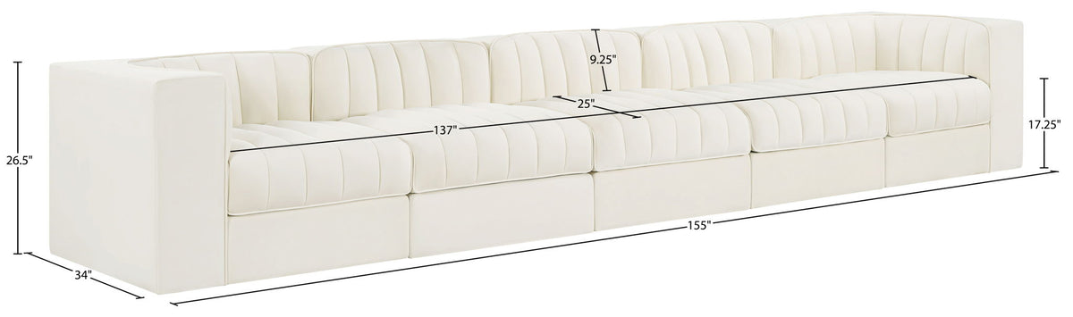 Rummi - Velvet Performance Fabric Upholstered 5 Piece Modular Sofa