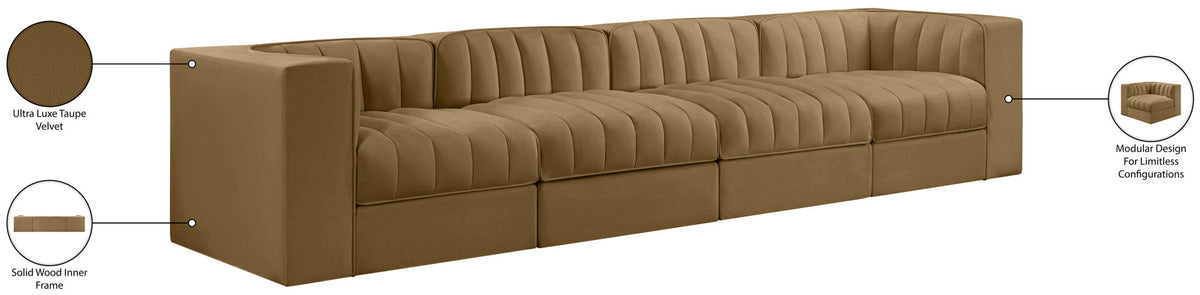 Rummi - Velvet Performance Fabric Upholstered 4 Piece Modular Sofa
