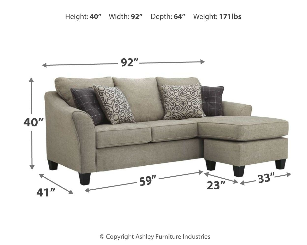Kestrel - Sofa Chaise - Pearl Silver