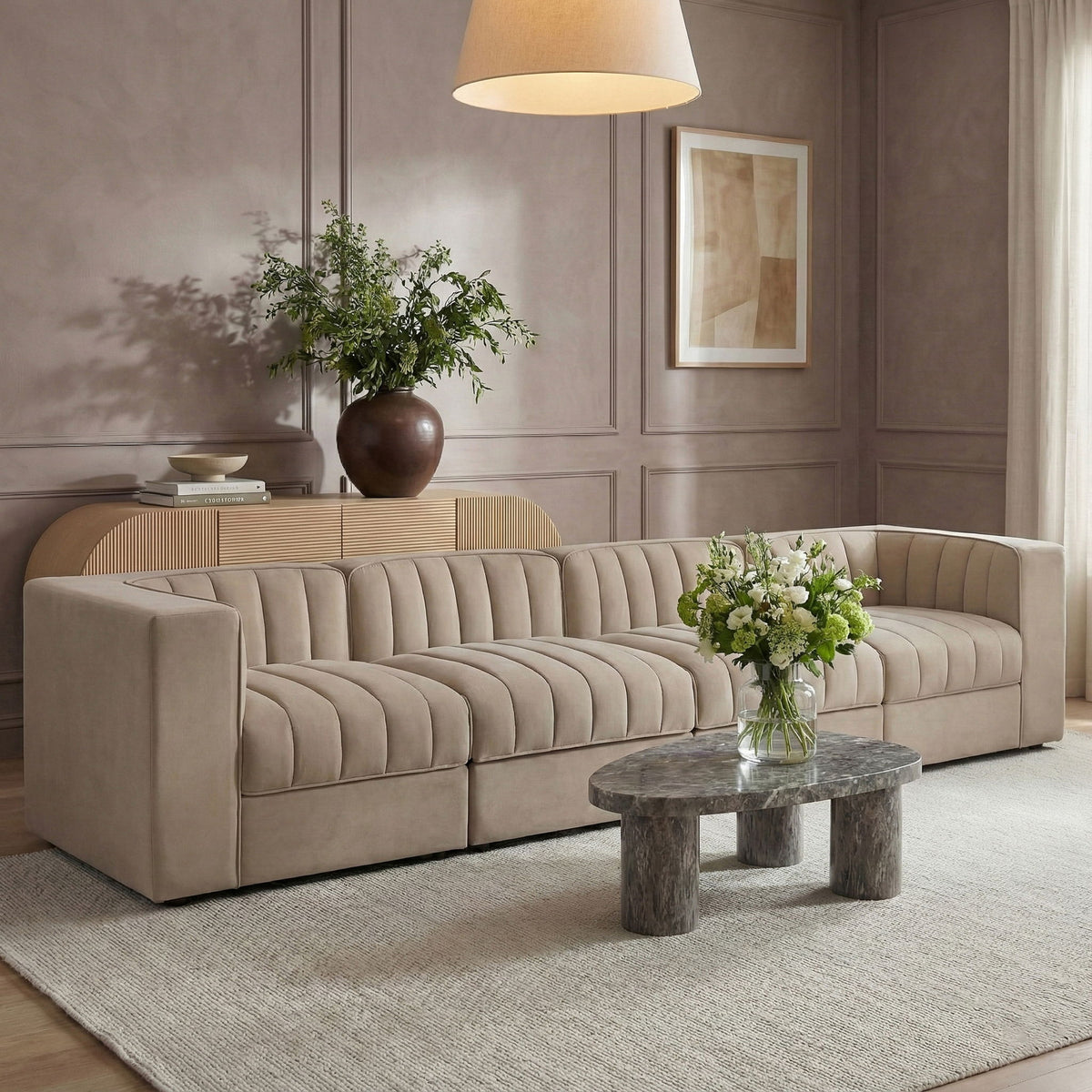 Rummi - Velvet Performance Fabric Upholstered 4 Piece Modular Sofa