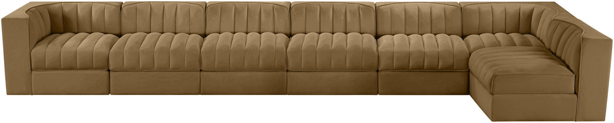 Rummi - Velvet Performance Fabric Upholstered 7 Piece Modular Sectional, L-Shaped (Right)