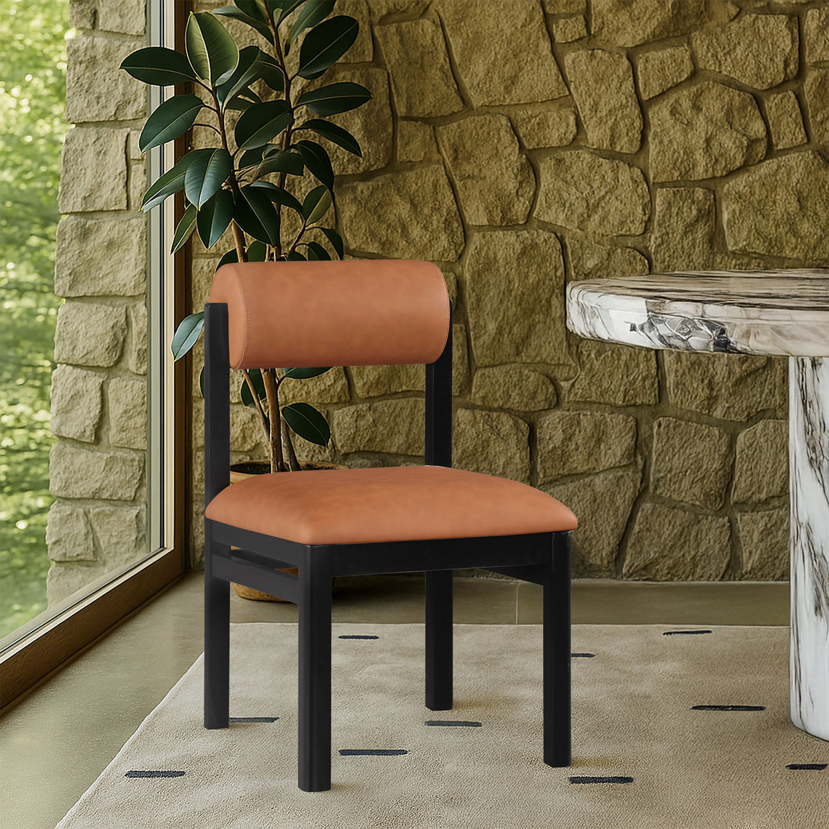 Roundhill - Faux Leather Dining Chair (Set of 2) - Black Frame
