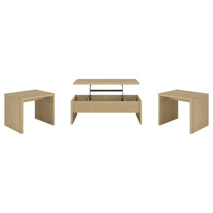 Canoga 3-piece Lift Top Cocktail Coffee Table Set Light Oak