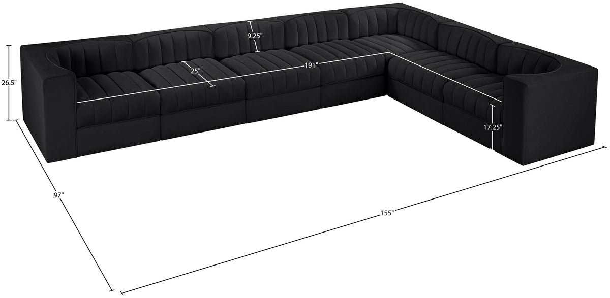 Rummi - Velvet Performance Fabric Upholstered 7 Piece Modular Sectional (With 3 Corner Chairs)