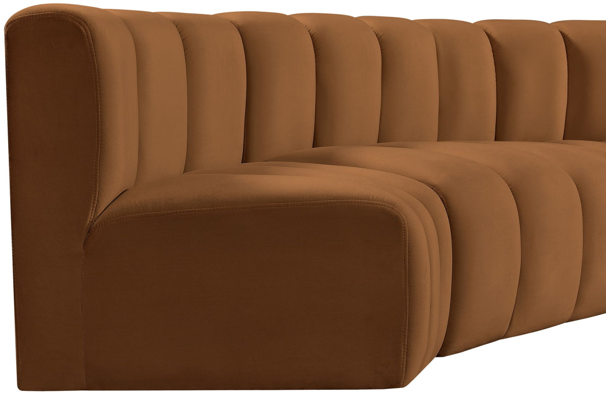Arc - Velvet 4 Piece Corner Modular Sofa - Saddle