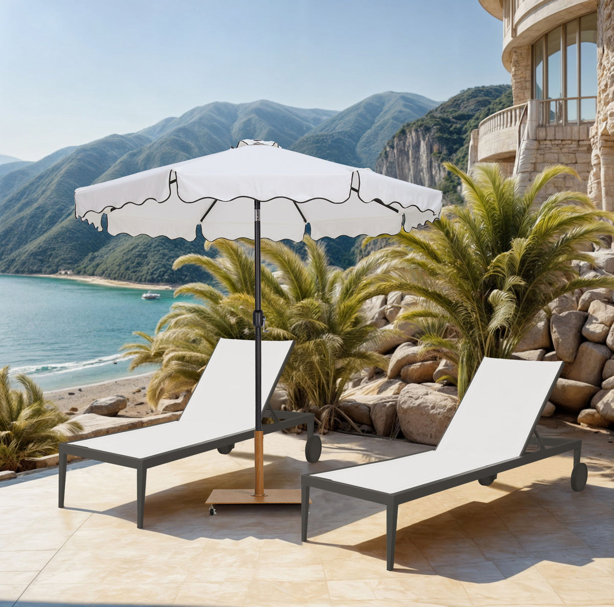 Amalfi - Aluminum Patio Umbrella - Light Brown Base / Black Pole