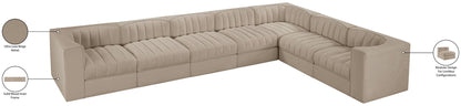 Rummi - Velvet Performance Fabric Upholstered 7 Piece Modular Sectional (With 3 Corner Chairs)