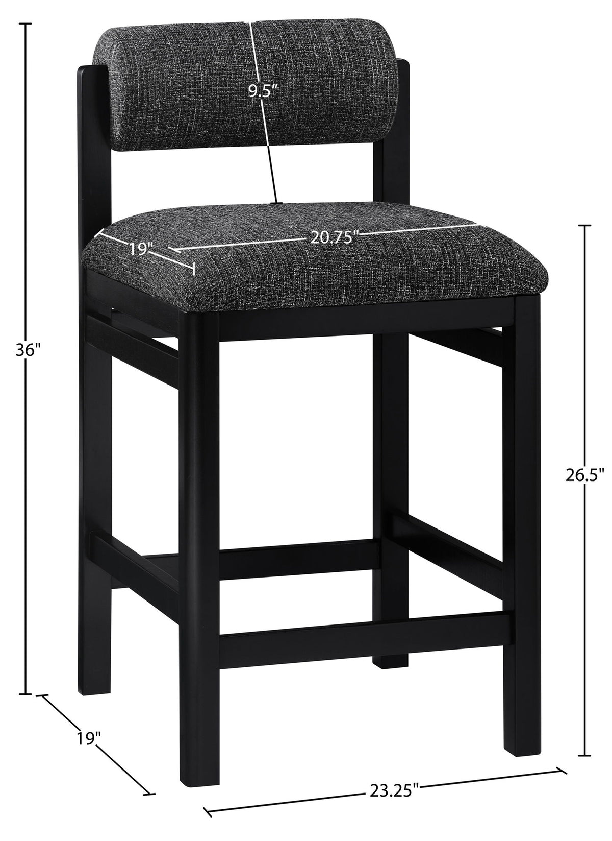 Roundhill - Fabric Counter Stool - Black Frame