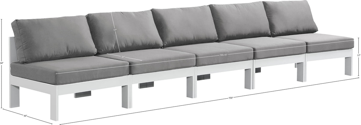 Nizuc - Outdoor Patio 5 Seat Modular Armless Sofa With White Frame