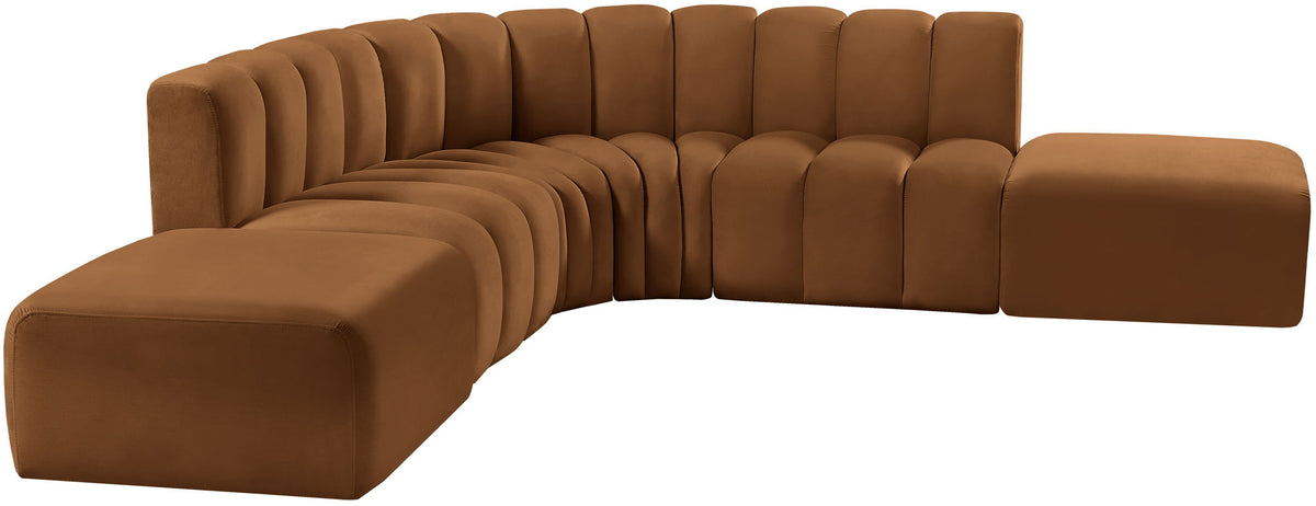 Arc - Velvet 6 Piece Corner Modular Sofa - Saddle