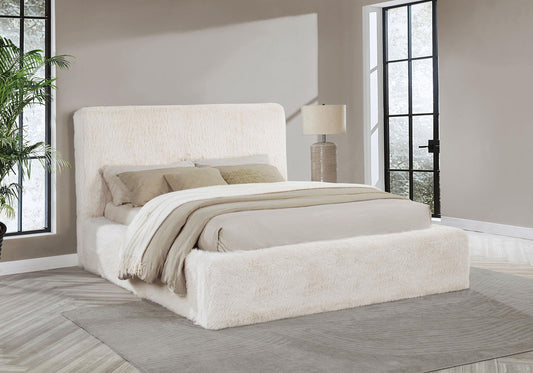 Rebecca Faux Fur Upholstered Queen Bed Cream