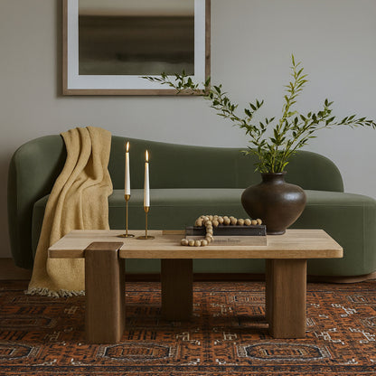 Ravenna - Genuine Fabric Travertine And Oak Wood Table