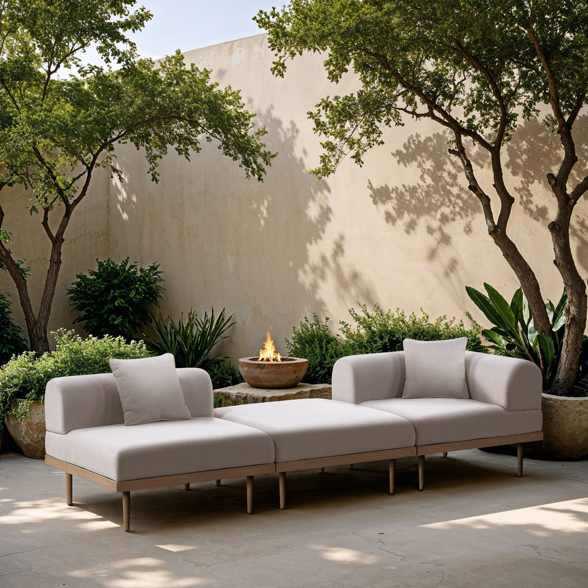 Laguna - 3 Piece Upholstered Outdoor Patio Modular Sofa With Backless Seat And 1 Arm
