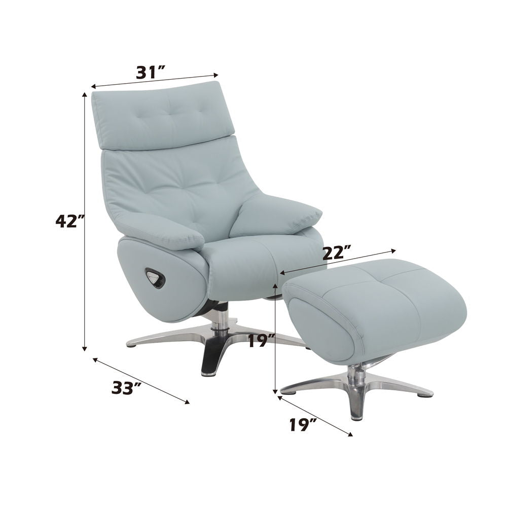 Janella - Motion Accent Chair With Swivel & Ottoman - Babyblue Leather