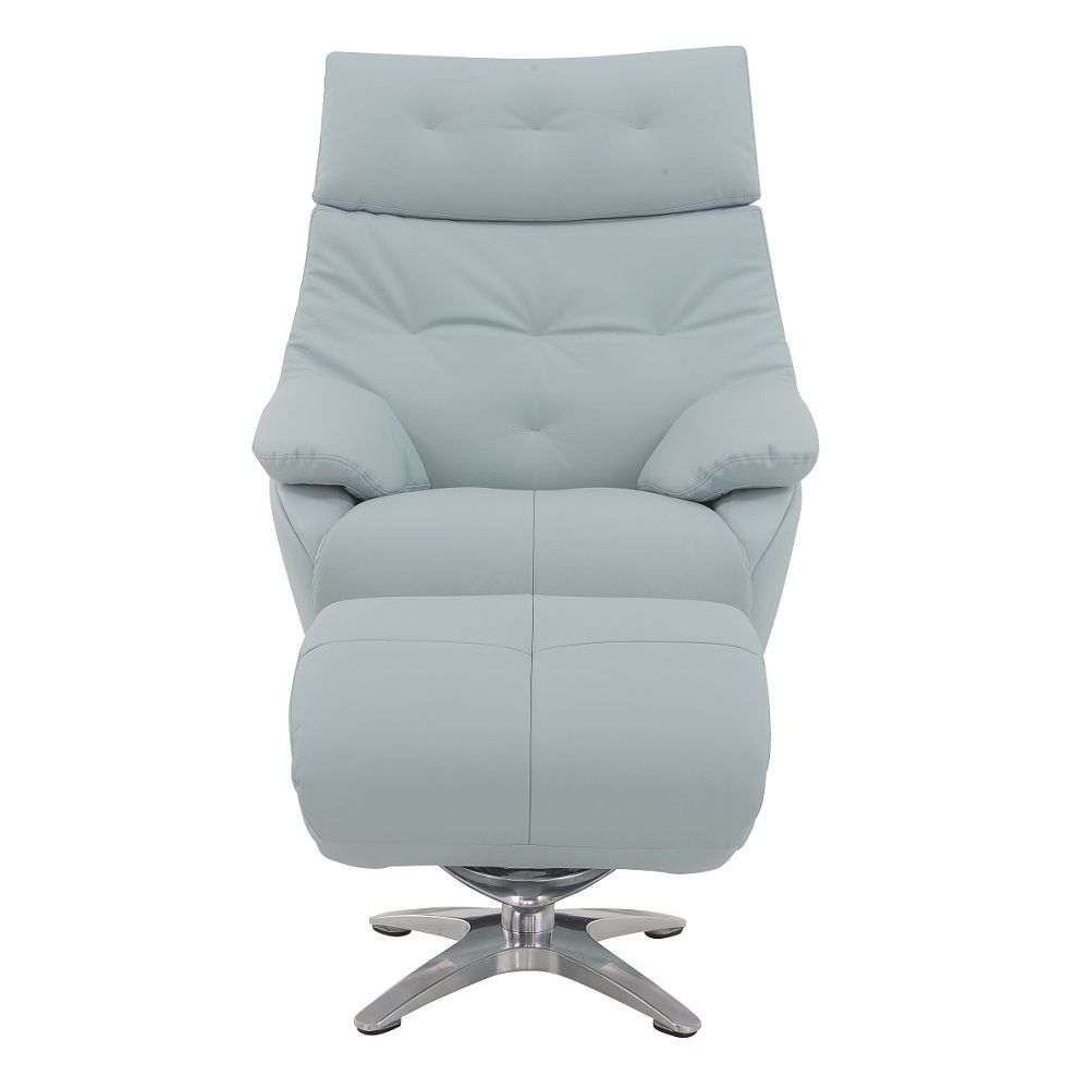 Janella - Motion Accent Chair With Swivel & Ottoman - Babyblue Leather