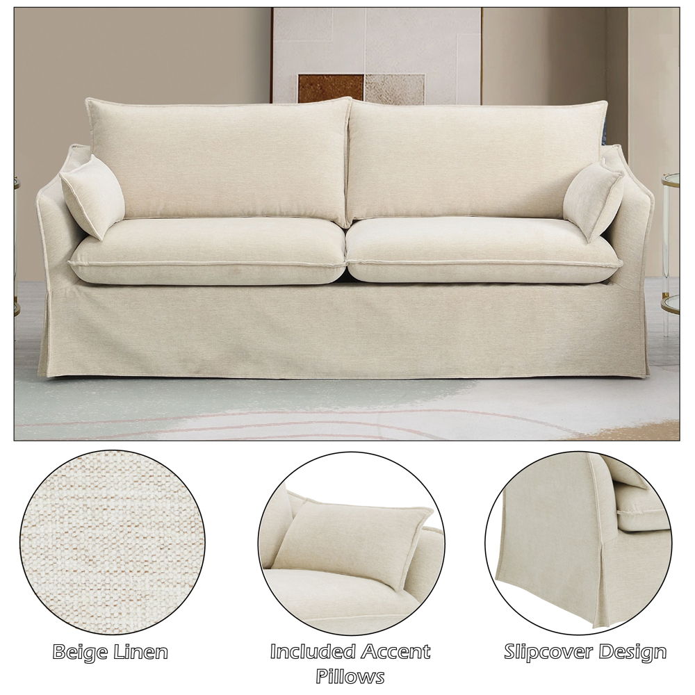 Shane - Sofa With 2 Pillows - Beige Linen