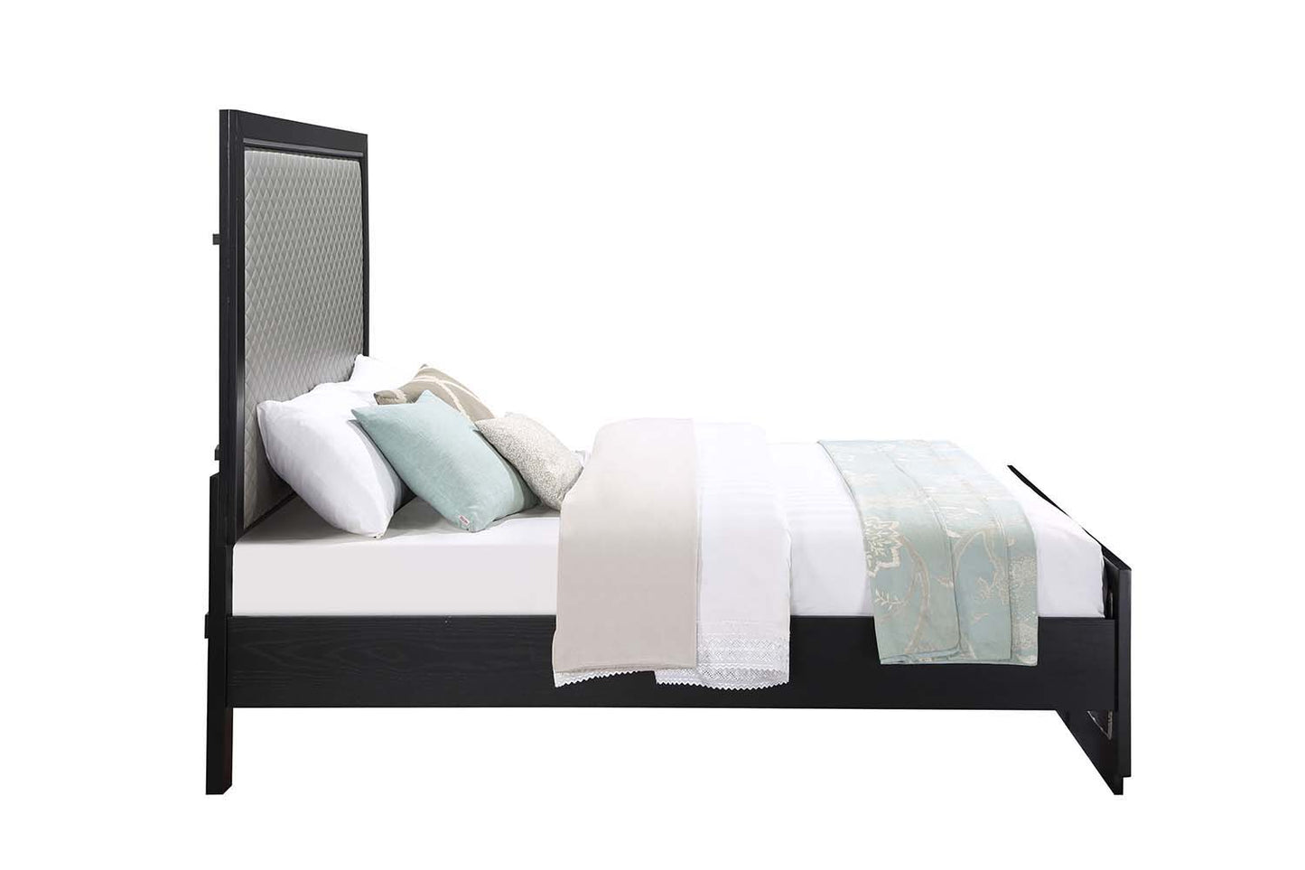 Nicola - Queen Bed - Silver Synthetic Leather & Black
