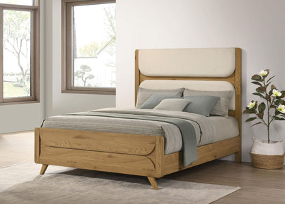 Bennett 63-inch Queen Upholstered Panel Bed Cream and Light Oak