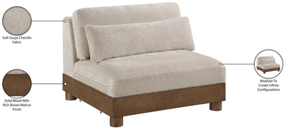 Turin - Chenille Fabric Upholstered Modular Armless Chair - Taupe / Brown Walnut