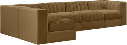 Rummi - Velvet Performance Fabric Upholstered 5 Piece Modular Sectional, L-Shaped (Right)
