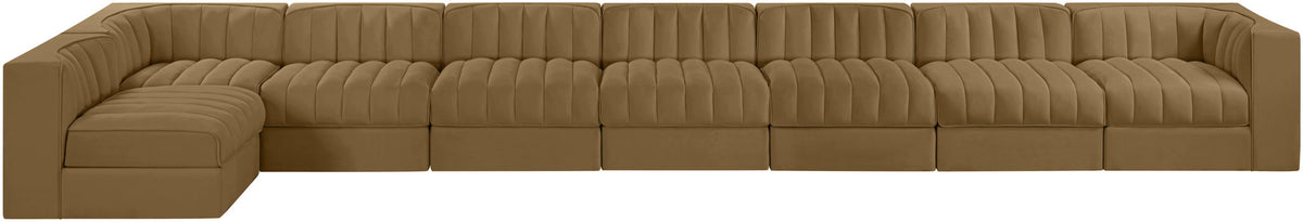 Rummi - Velvet Performance Fabric Upholstered 8 Piece Modular Sectional, L-Shaped (Right)