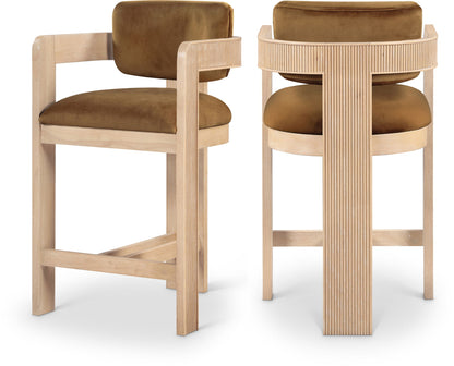 Sacha - Velvet Stool With Natural Base - Saddle
