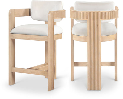 Sacha - Velvet Stool With Natural Base