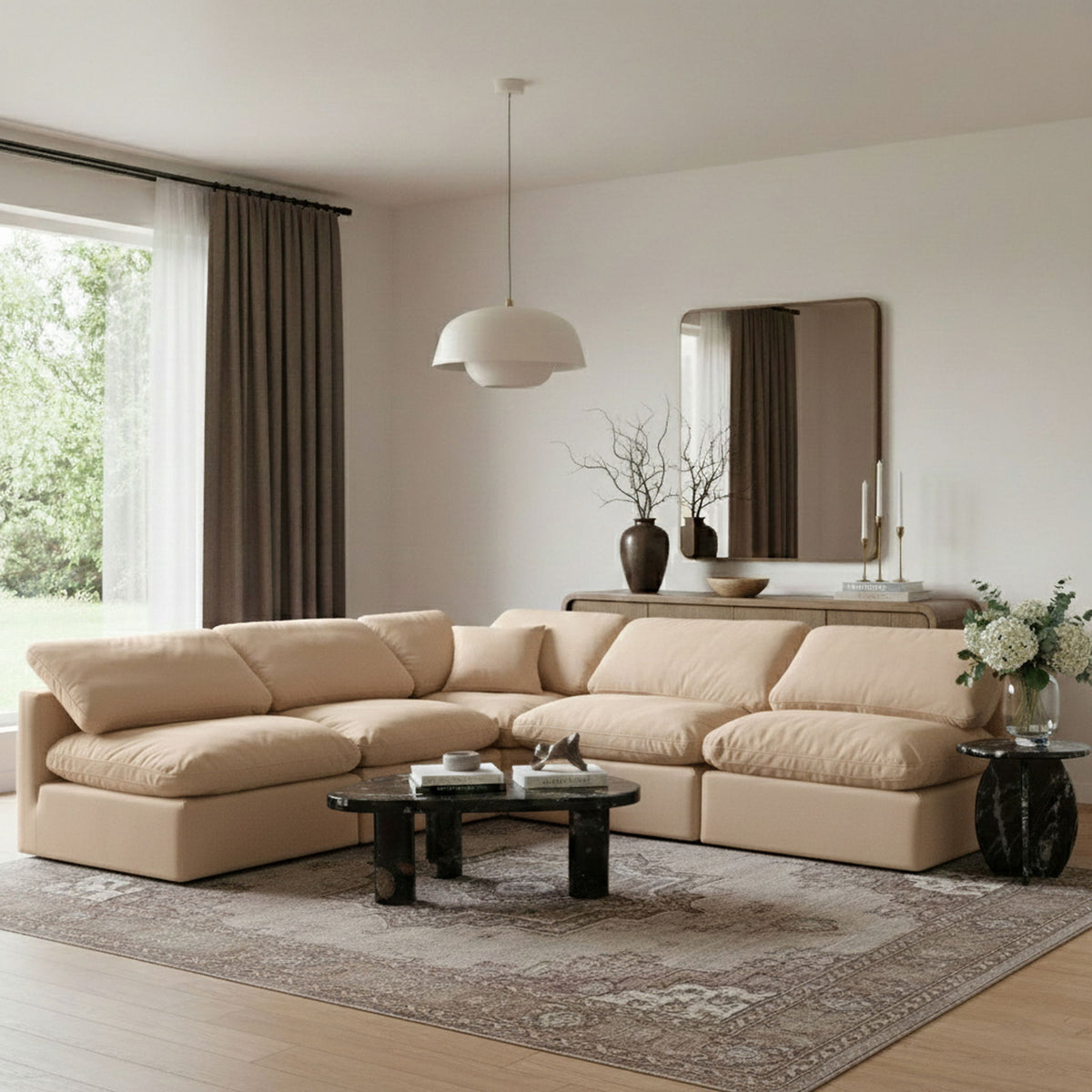 Indulge - Velvet 5 Piece Modular Corner Armless Sectional