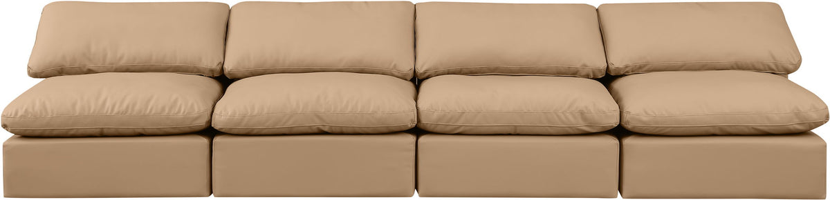Indulge - Faux Leather 4 Piece Modular Armless Sofa - Tan